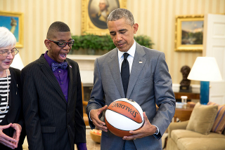 “Now, this, my friend, is a basketball.” April 29, 2015White House Photo by Pete Souza